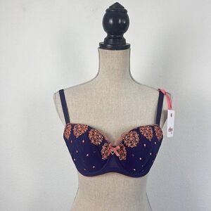 Cleo by Panache Christina Blue/Purple Orange Underwire Molded Cups Size 34D NWT